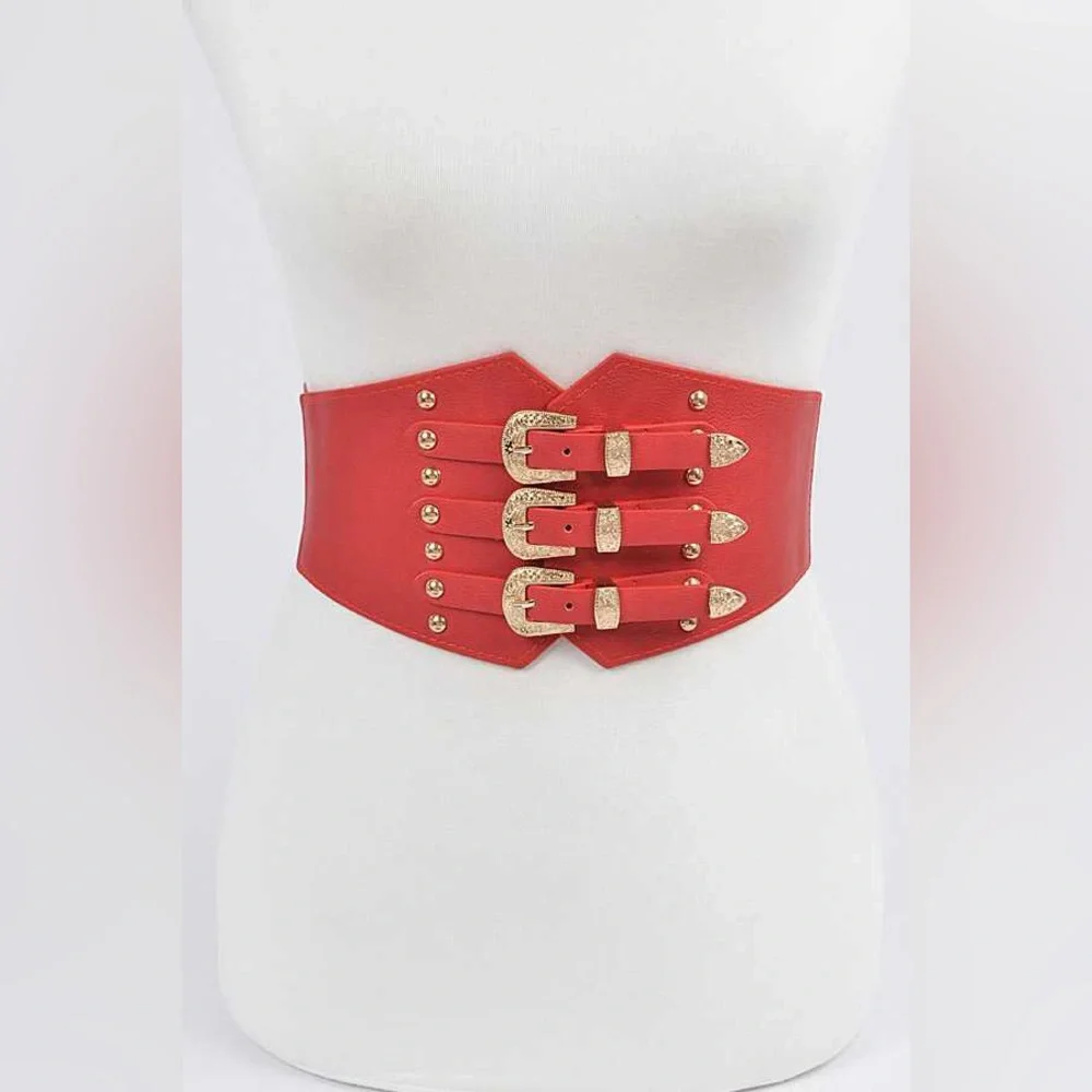 Western Triple Buckle Elastic Corset Statement Belt